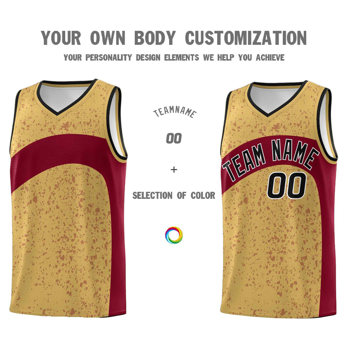 Custom Old Gold Crimson Dot Graffiti Pattern Irregular Team Names Sports Uniform Basketball Jersey