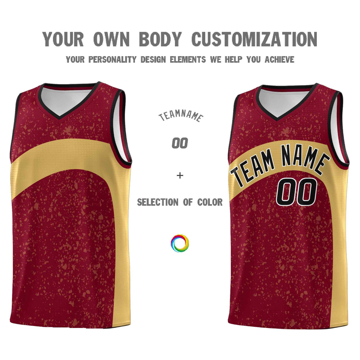 Custom Crimson Old Gold Dot Graffiti Pattern Irregular Team Names Sports Uniform Basketball Jersey