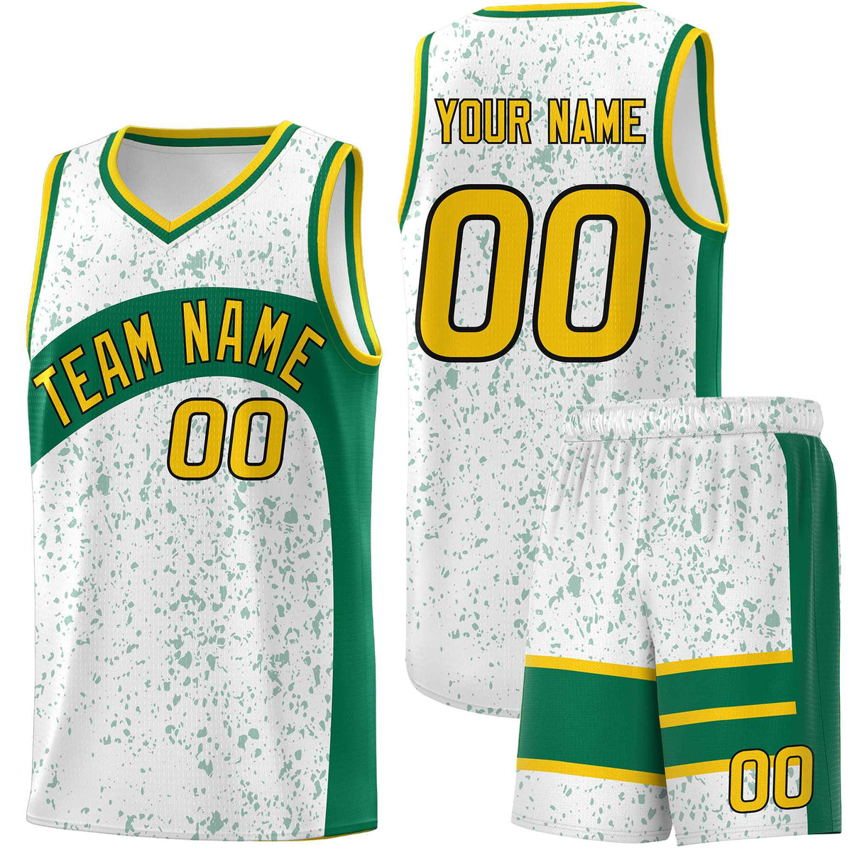 Custom White Kelly Green Dot Graffiti Pattern Irregular Team Names Sports Uniform Basketball Jersey| KXKSHOP