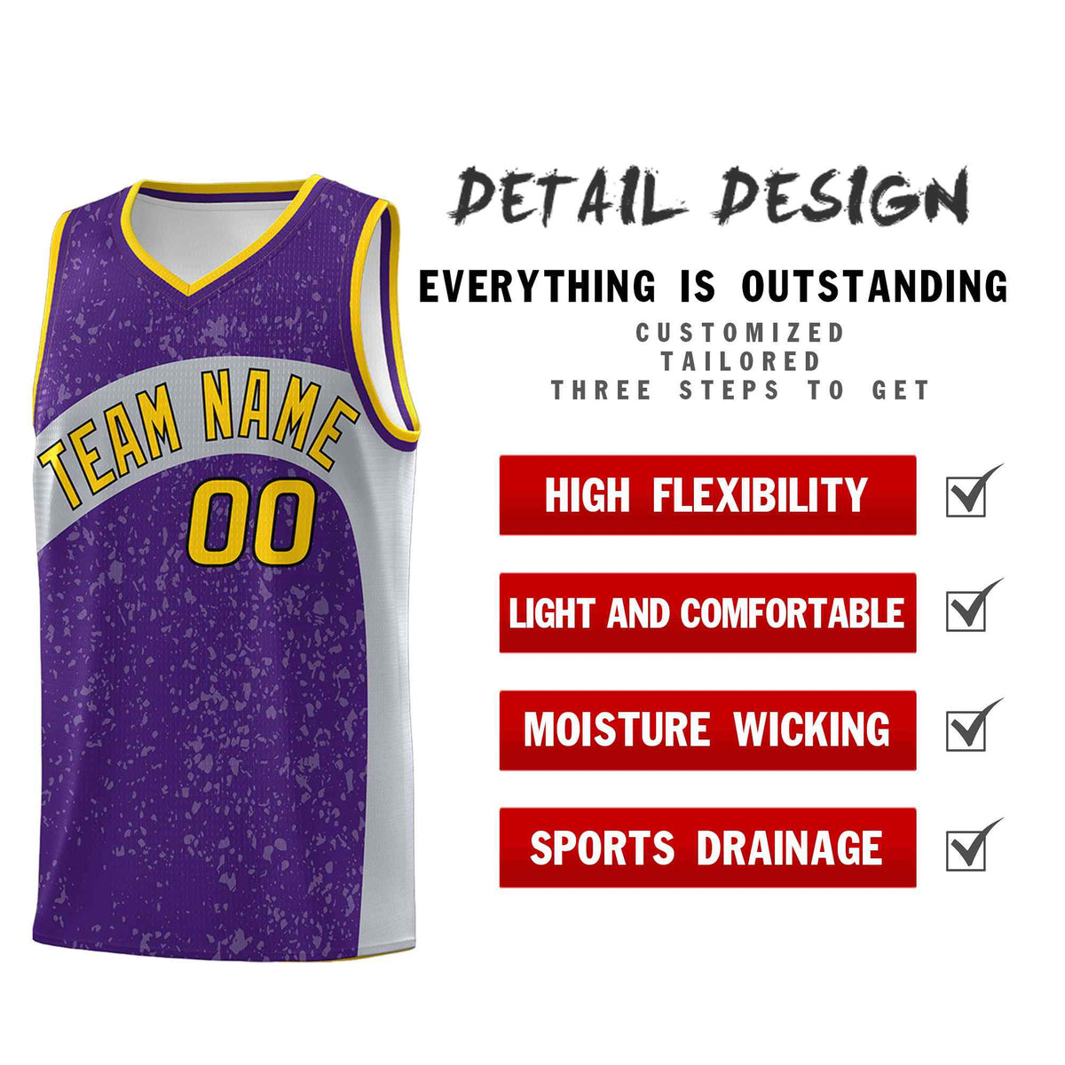 Custom Purple Light Gray Dot Graffiti Pattern Irregular Team Names Sports Uniform Basketball Jersey