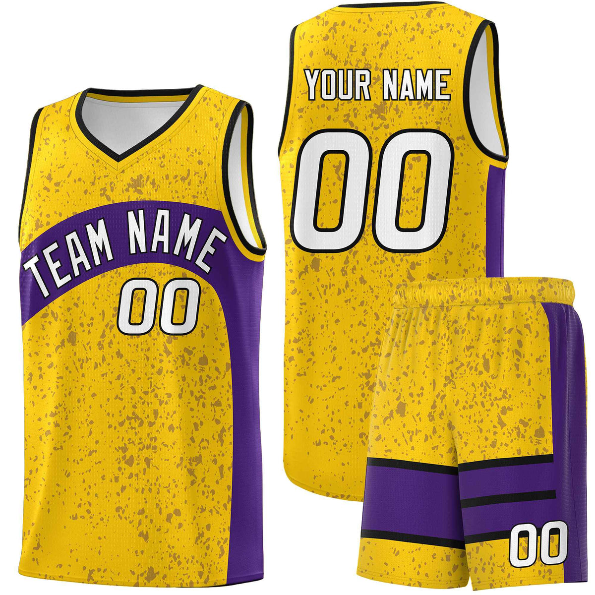 Custom Gold Purple Dot Graffiti Pattern Irregular Team Names Sports Uniform Basketball Jersey| KXKSHOP