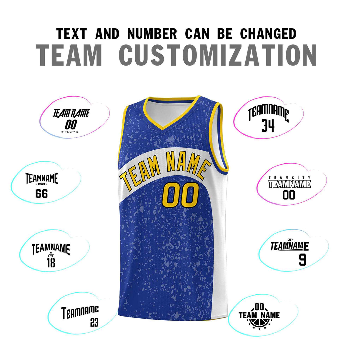 Custom Royal White Dot Graffiti Pattern Irregular Team Names Sports Uniform Basketball Jersey
