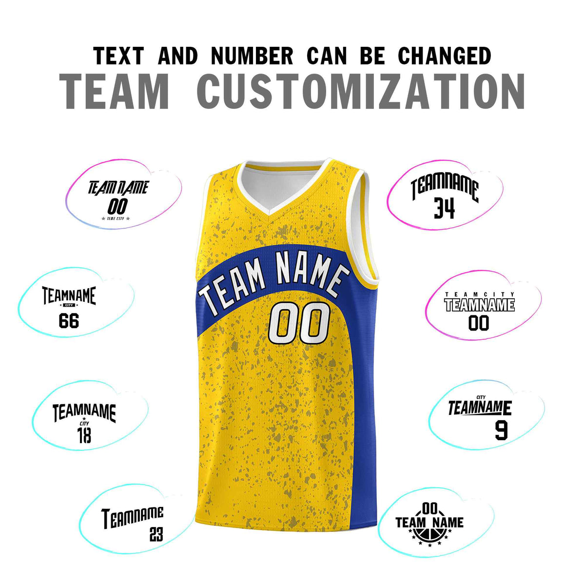 Custom Gold Royal Dot Graffiti Pattern Irregular Team Names Sports Uniform Basketball Jersey
