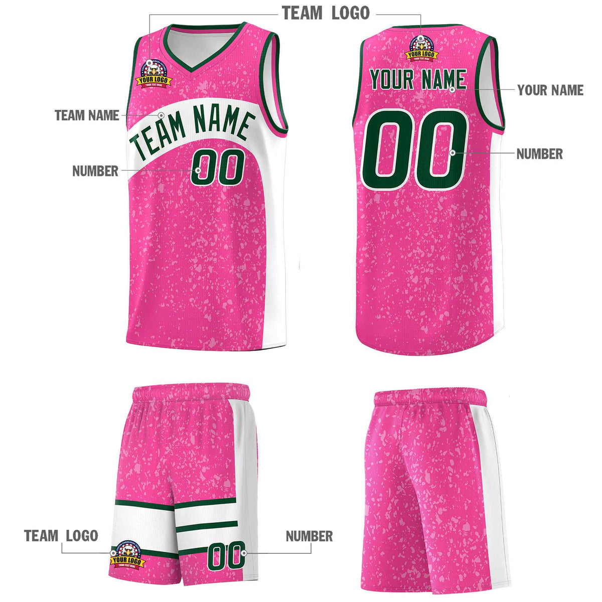 Custom Pink White Dot Graffiti Pattern Irregular Team Names Sports Uniform Basketball Jersey