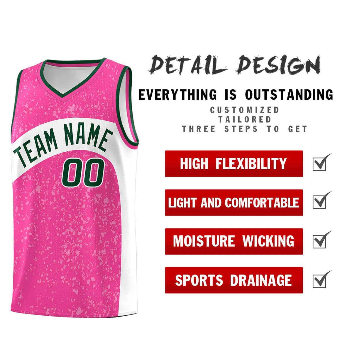 Custom Pink White Dot Graffiti Pattern Irregular Team Names Sports Uniform Basketball Jersey
