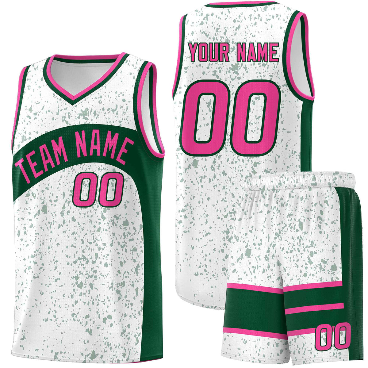 Custom White Green Dot Graffiti Pattern Irregular Team Names Sports Uniform Basketball Jersey| KXKSHOP