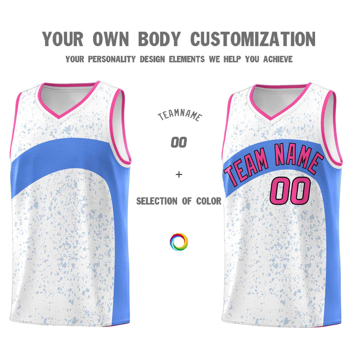 Custom White Powder Blue Dot Graffiti Pattern Irregular Team Names Sports Uniform Basketball Jersey