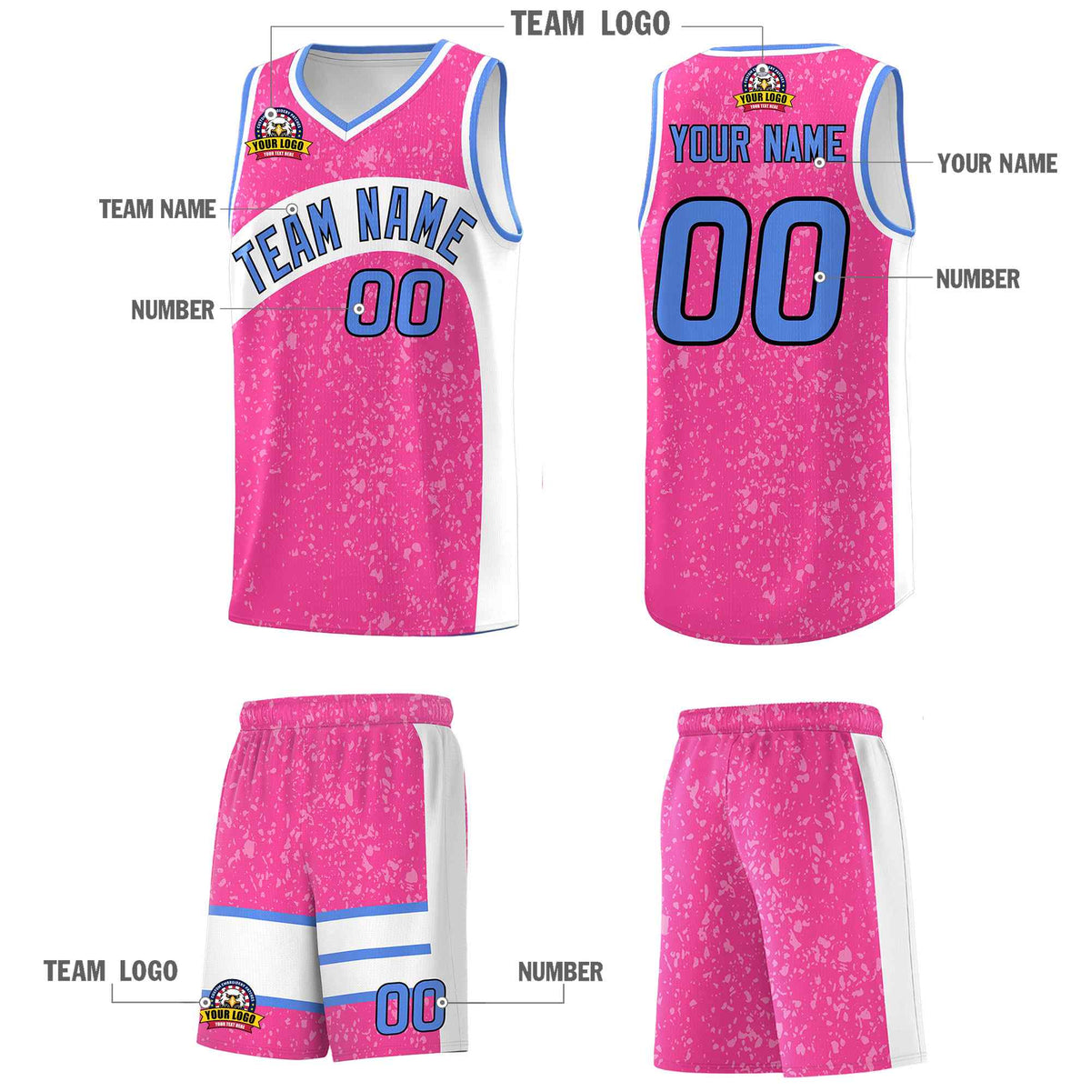 Custom Pink White Dot Graffiti Pattern Irregular Team Names Sports Uniform Basketball Jersey