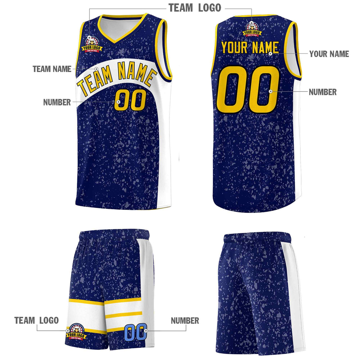 Custom Navy White Dot Graffiti Pattern Irregular Team Names Sports Uniform Basketball Jersey