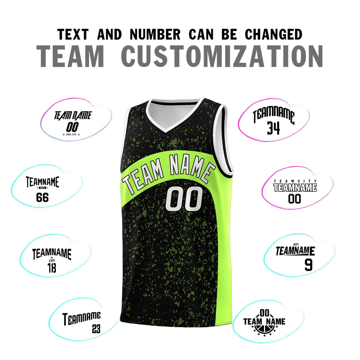 Custom Black Fluorescent Green Dot Graffiti Pattern Irregular Team Names Sports Uniform Basketball Jersey