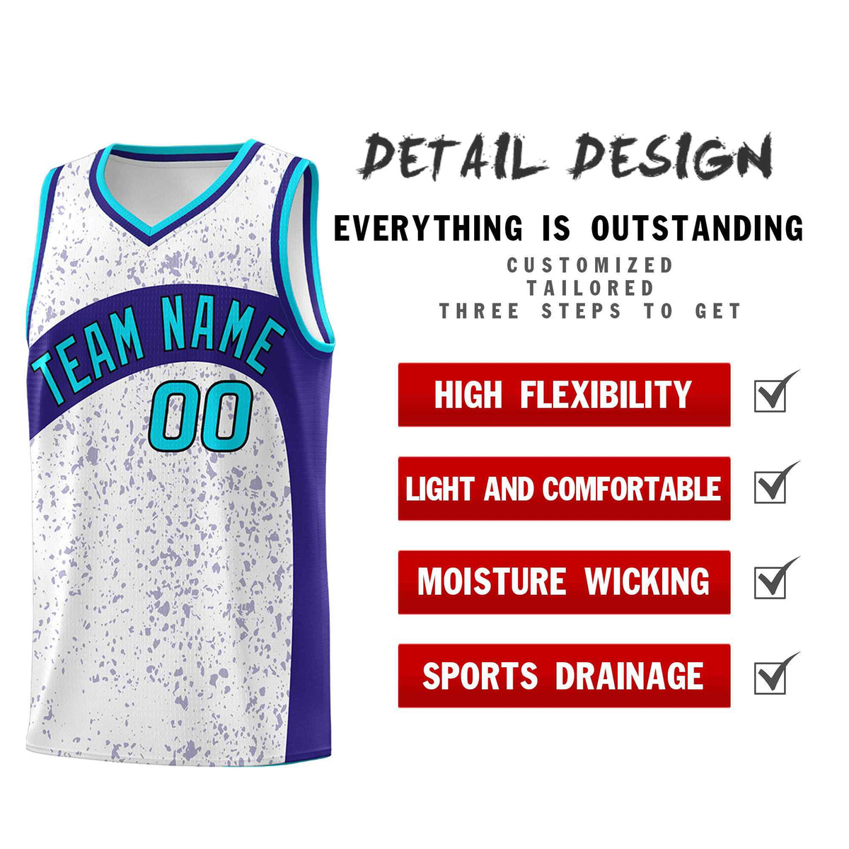 Custom White Royal Dot Graffiti Pattern Irregular Team Names Sports Uniform Basketball Jersey