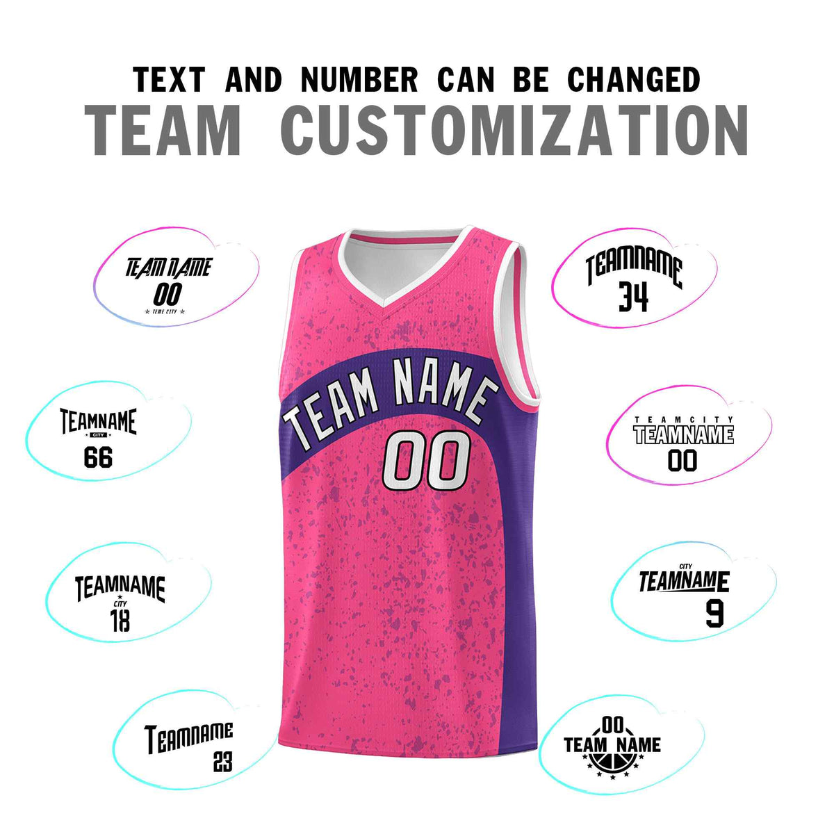 Custom Pink Purple Dot Graffiti Pattern Irregular Team Names Sports Uniform Basketball Jersey