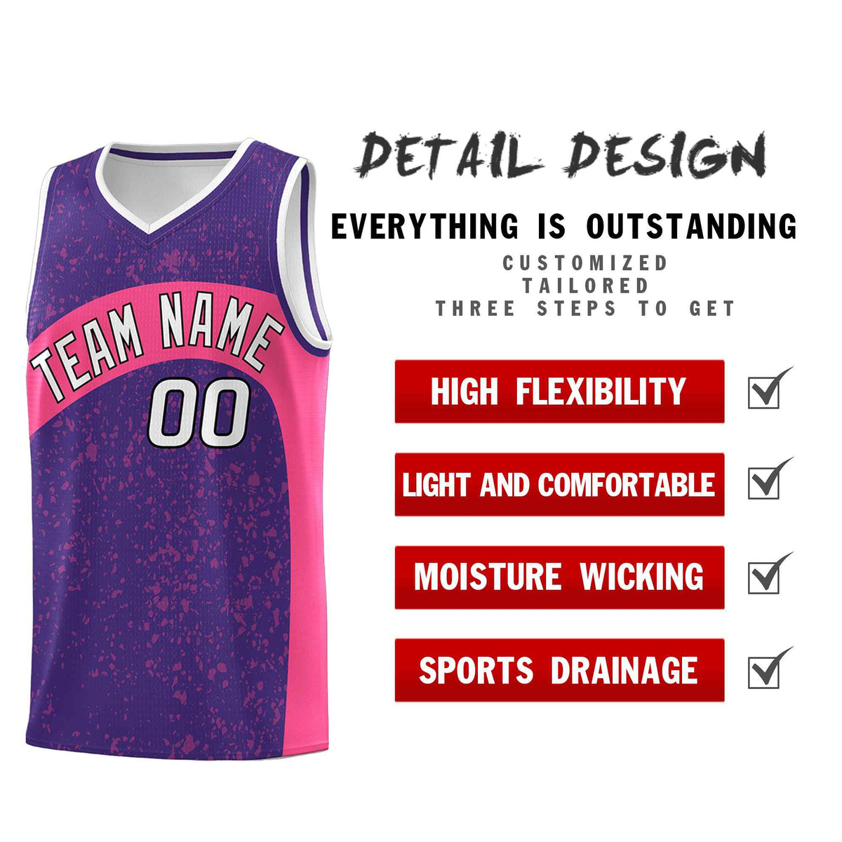 Custom Purple Pink Dot Graffiti Pattern Irregular Team Names Sports Uniform Basketball Jersey