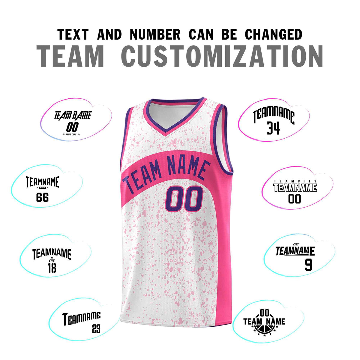 Custom White Pink Dot Graffiti Pattern Irregular Team Names Sports Uniform Basketball Jersey