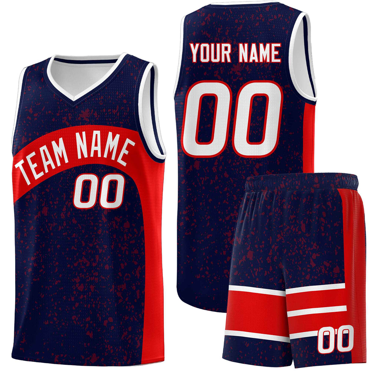 Custom Navy Red Dot Graffiti Pattern Irregular Team Names Sports Uniform Basketball Jersey| KXKSHOP
