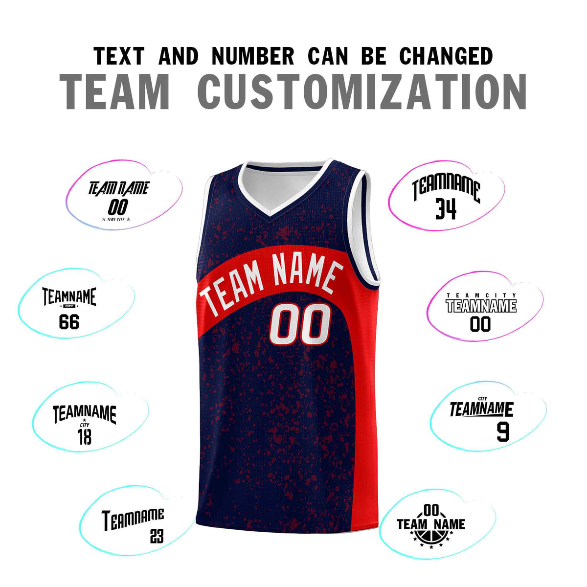 Custom Navy Red Dot Graffiti Pattern Irregular Team Names Sports Uniform Basketball Jersey