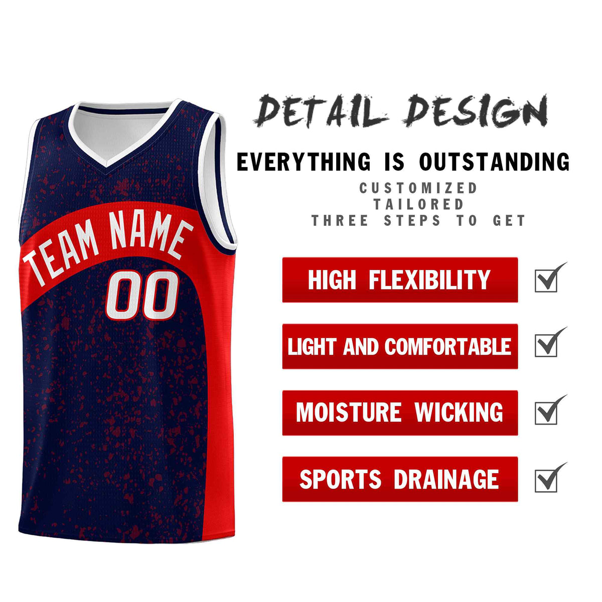 Custom Navy Red Dot Graffiti Pattern Irregular Team Names Sports Uniform Basketball Jersey