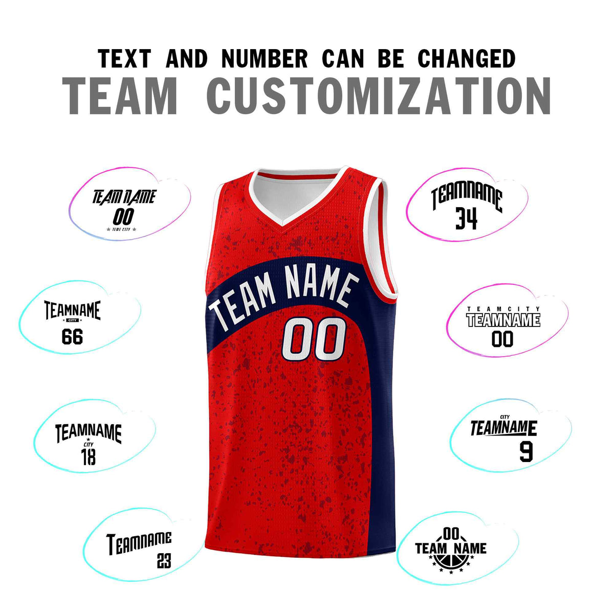 Custom Red Navy Dot Graffiti Pattern Irregular Team Names Sports Uniform Basketball Jersey