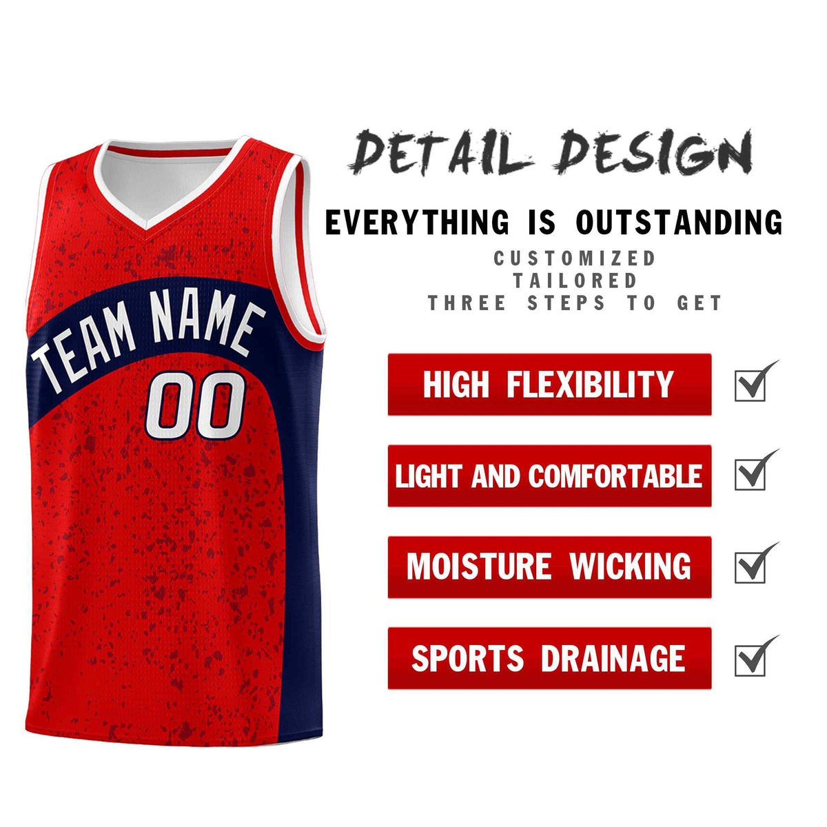 Custom Red Navy Dot Graffiti Pattern Irregular Team Names Sports Uniform Basketball Jersey