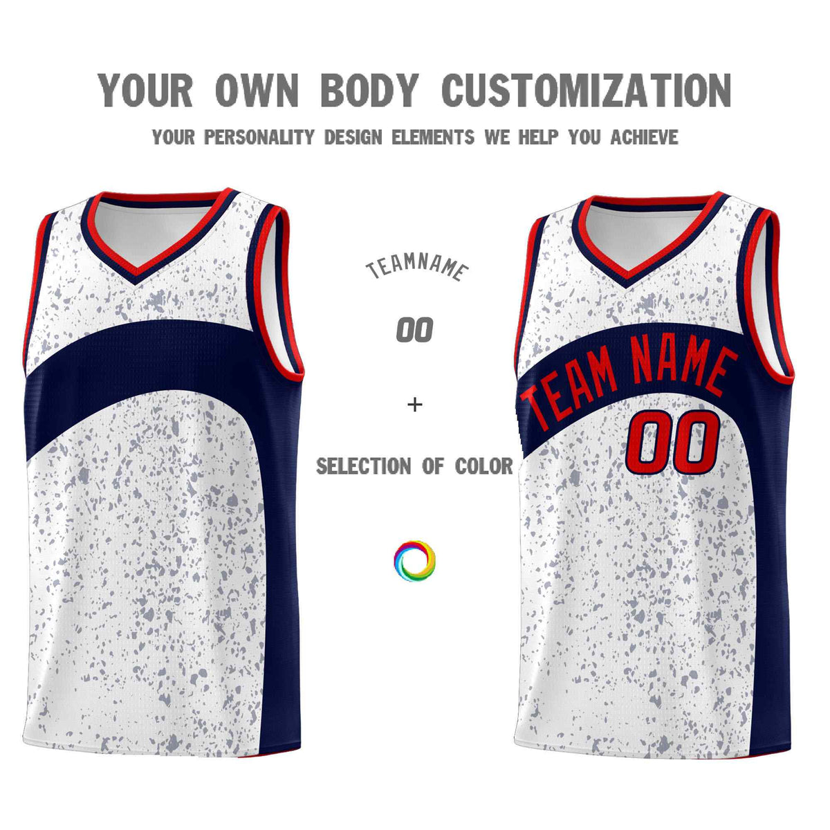 Custom White Navy Dot Graffiti Pattern Irregular Team Names Sports Uniform Basketball Jersey