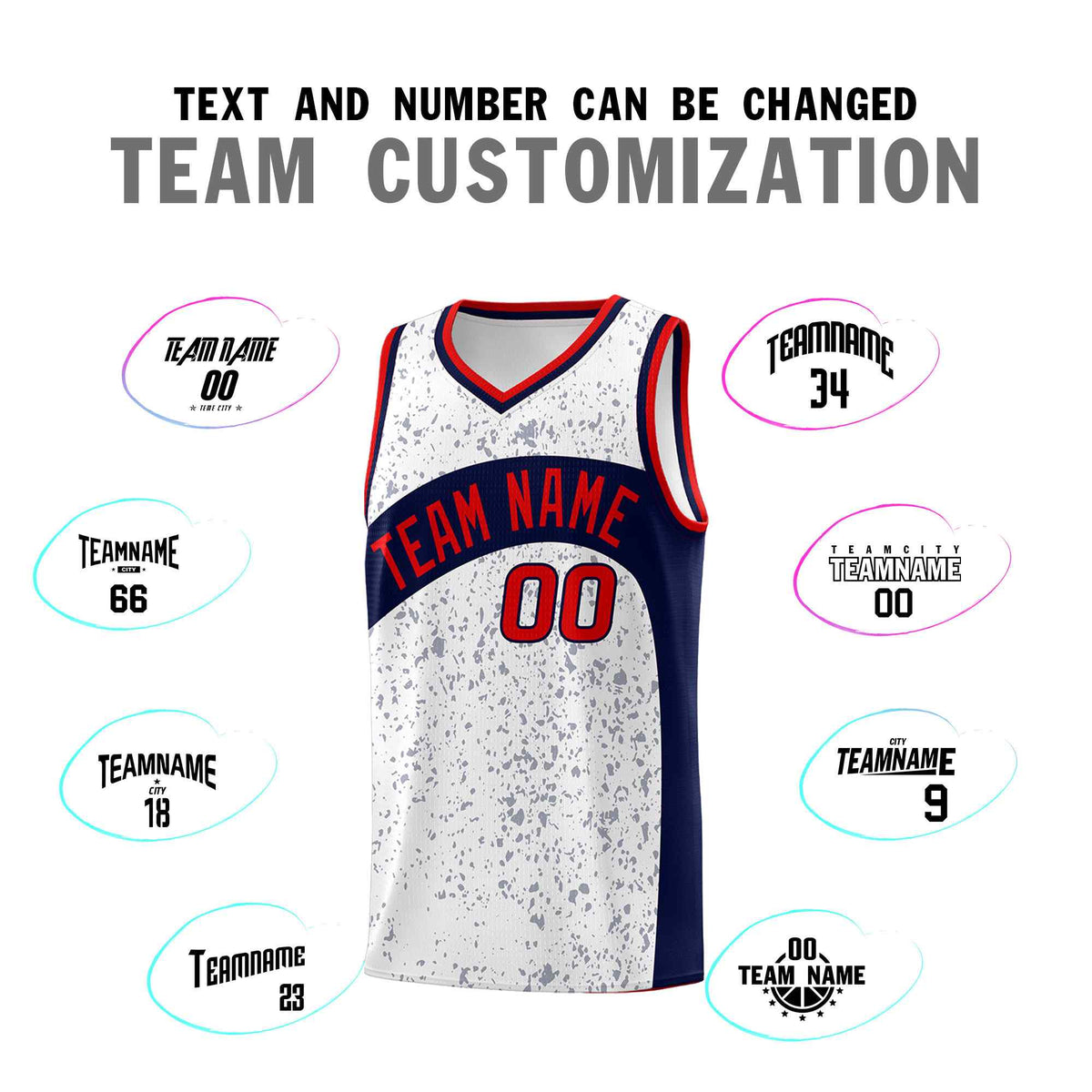 Custom White Navy Dot Graffiti Pattern Irregular Team Names Sports Uniform Basketball Jersey