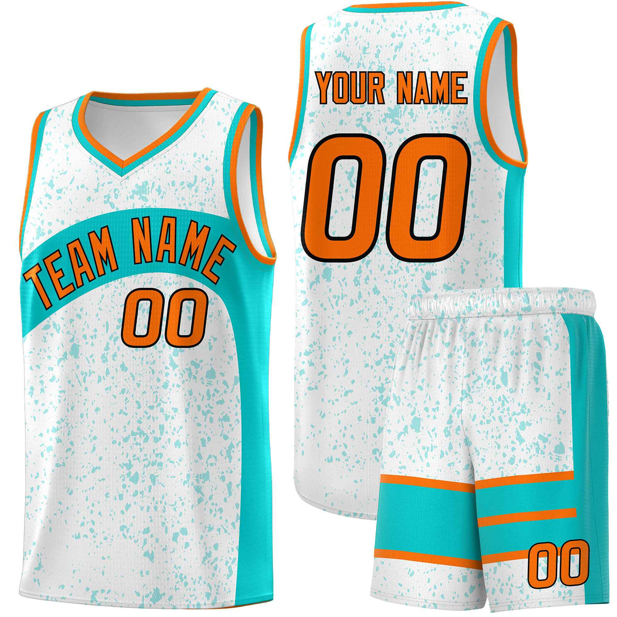 Custom White Aqua Dot Graffiti Pattern Irregular Team Names Sports Uniform Basketball Jersey| KXKSHOP