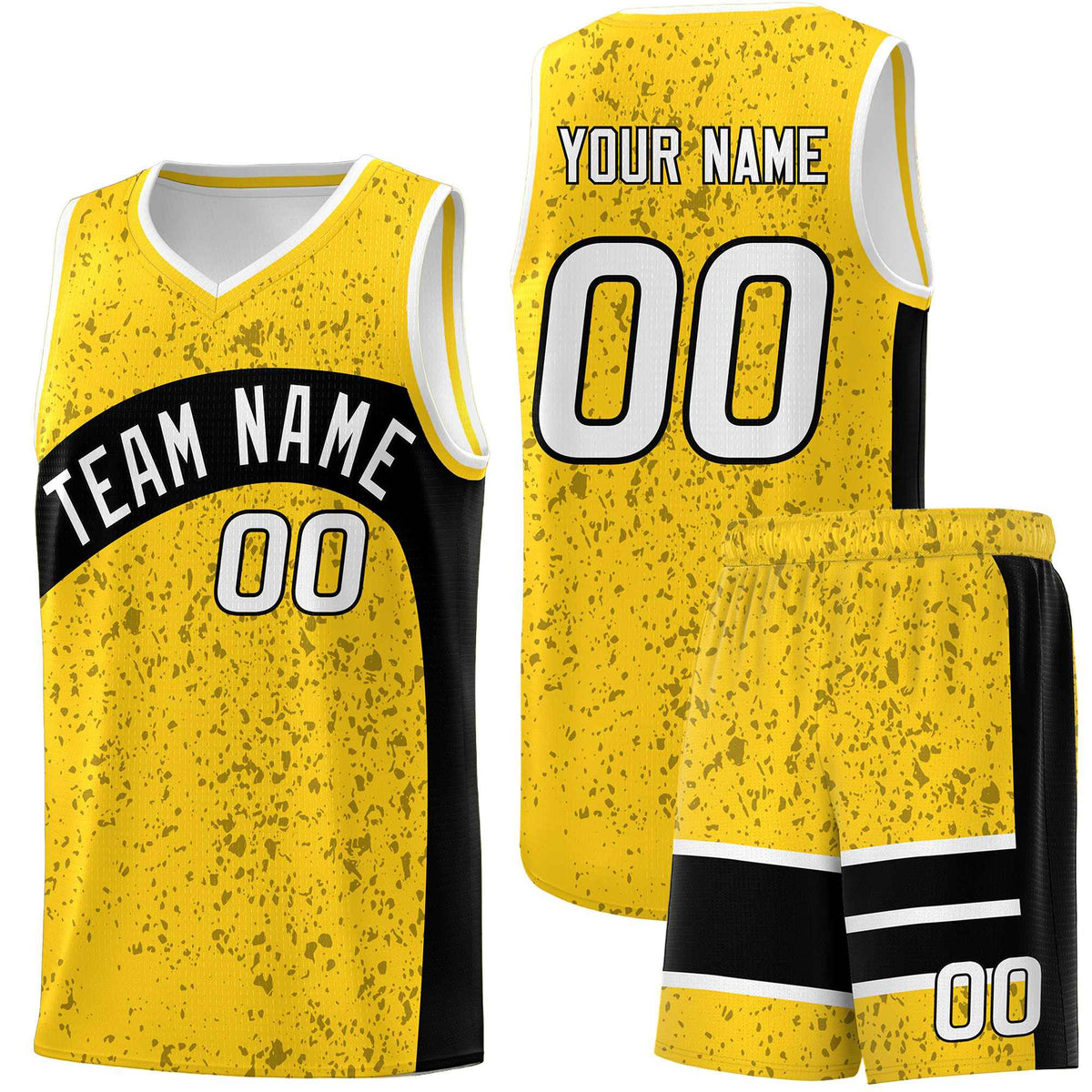 Custom Gold Black Dot Graffiti Pattern Irregular Team Names Sports Uniform Basketball Jersey| KXKSHOP