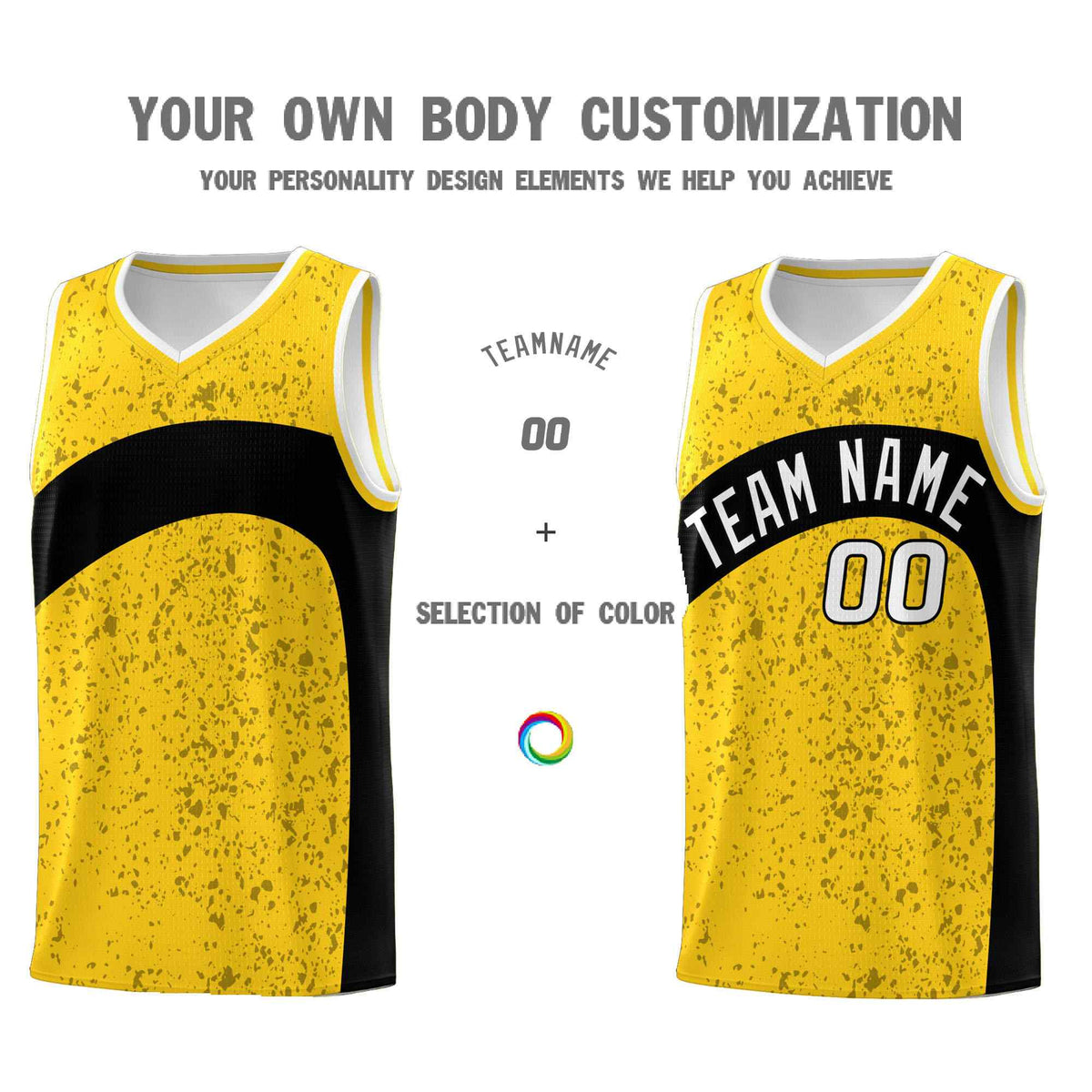 Custom Gold Black Dot Graffiti Pattern Irregular Team Names Sports Uniform Basketball Jersey