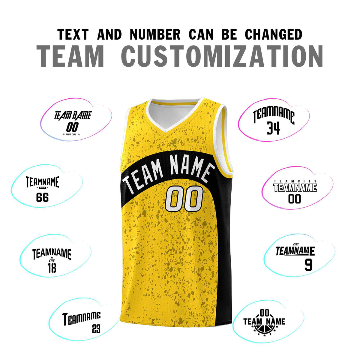 Custom Gold Black Dot Graffiti Pattern Irregular Team Names Sports Uniform Basketball Jersey