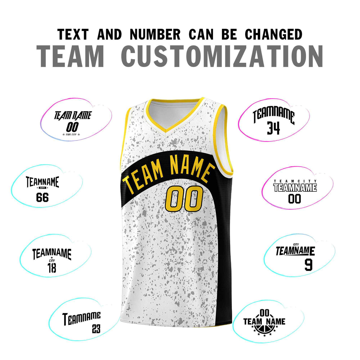 Custom White Black Dot Graffiti Pattern Irregular Team Names Sports Uniform Basketball Jersey