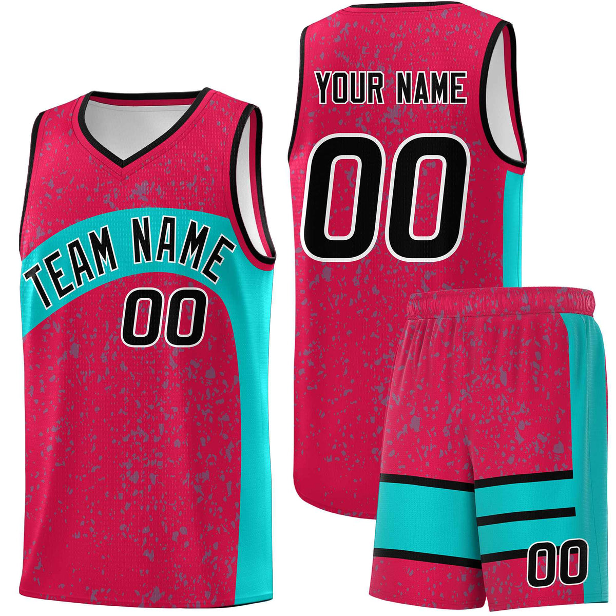 Custom Red Aqua Dot Graffiti Pattern Irregular Team Names Sports Uniform Basketball Jersey| KXKSHOP
