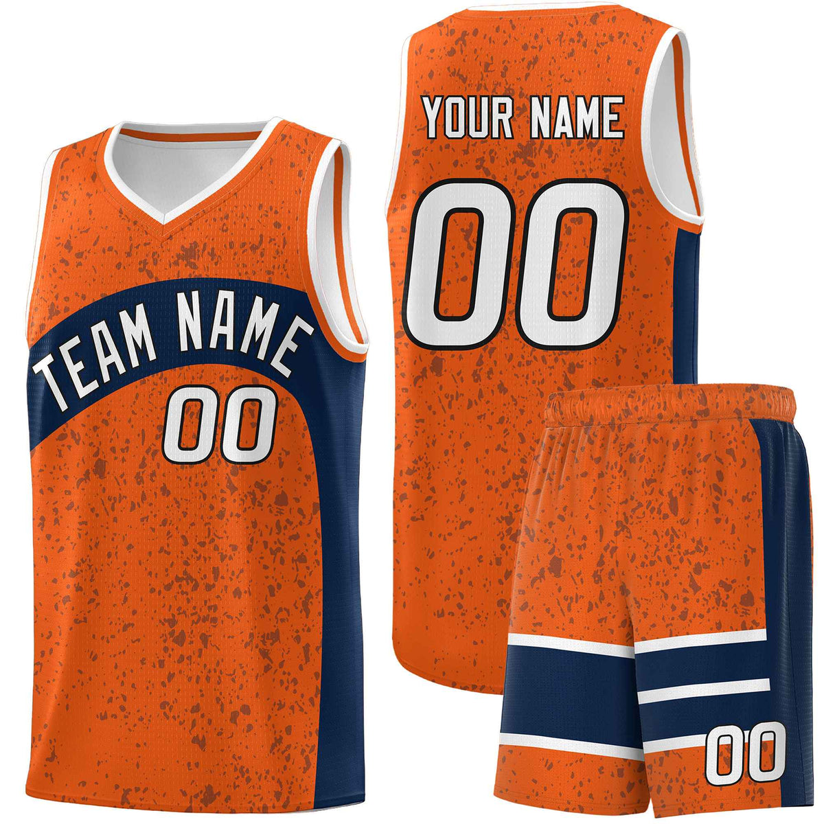 Custom Orange Navy Dot Graffiti Pattern Irregular Team Names Sports Uniform Basketball Jersey| KXKSHOP