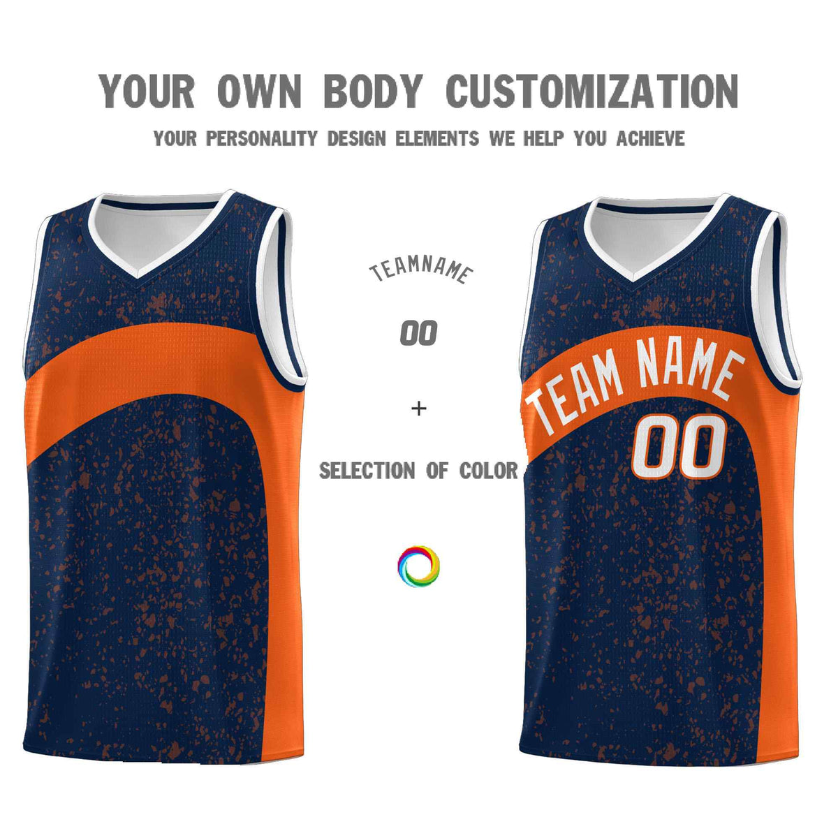 Custom Navy Orange Dot Graffiti Pattern Irregular Team Names Sports Uniform Basketball Jersey
