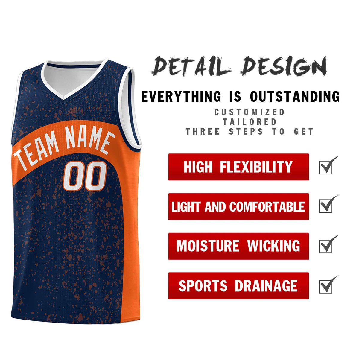 Custom Navy Orange Dot Graffiti Pattern Irregular Team Names Sports Uniform Basketball Jersey