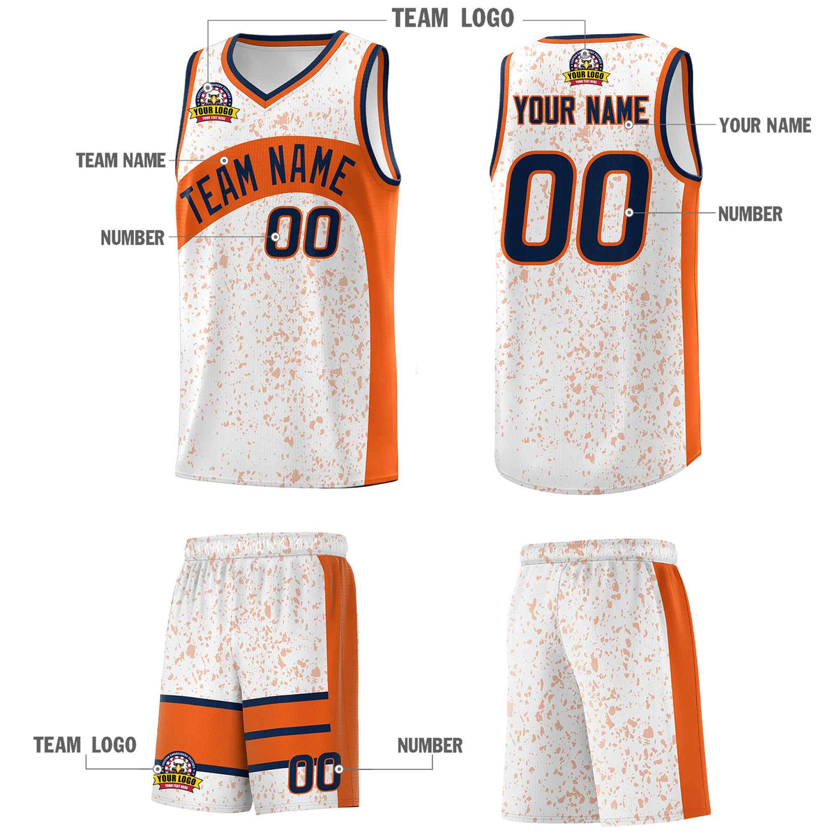 Custom White Orange Dot Graffiti Pattern Irregular Team Names Sports Uniform Basketball Jersey