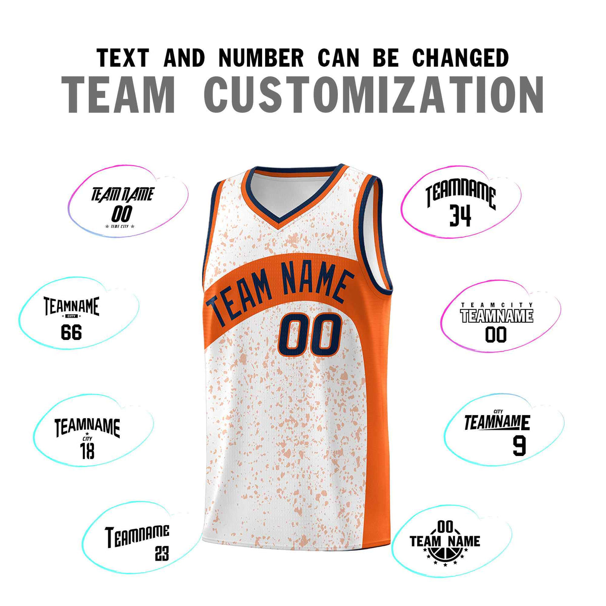 Custom White Orange Dot Graffiti Pattern Irregular Team Names Sports Uniform Basketball Jersey