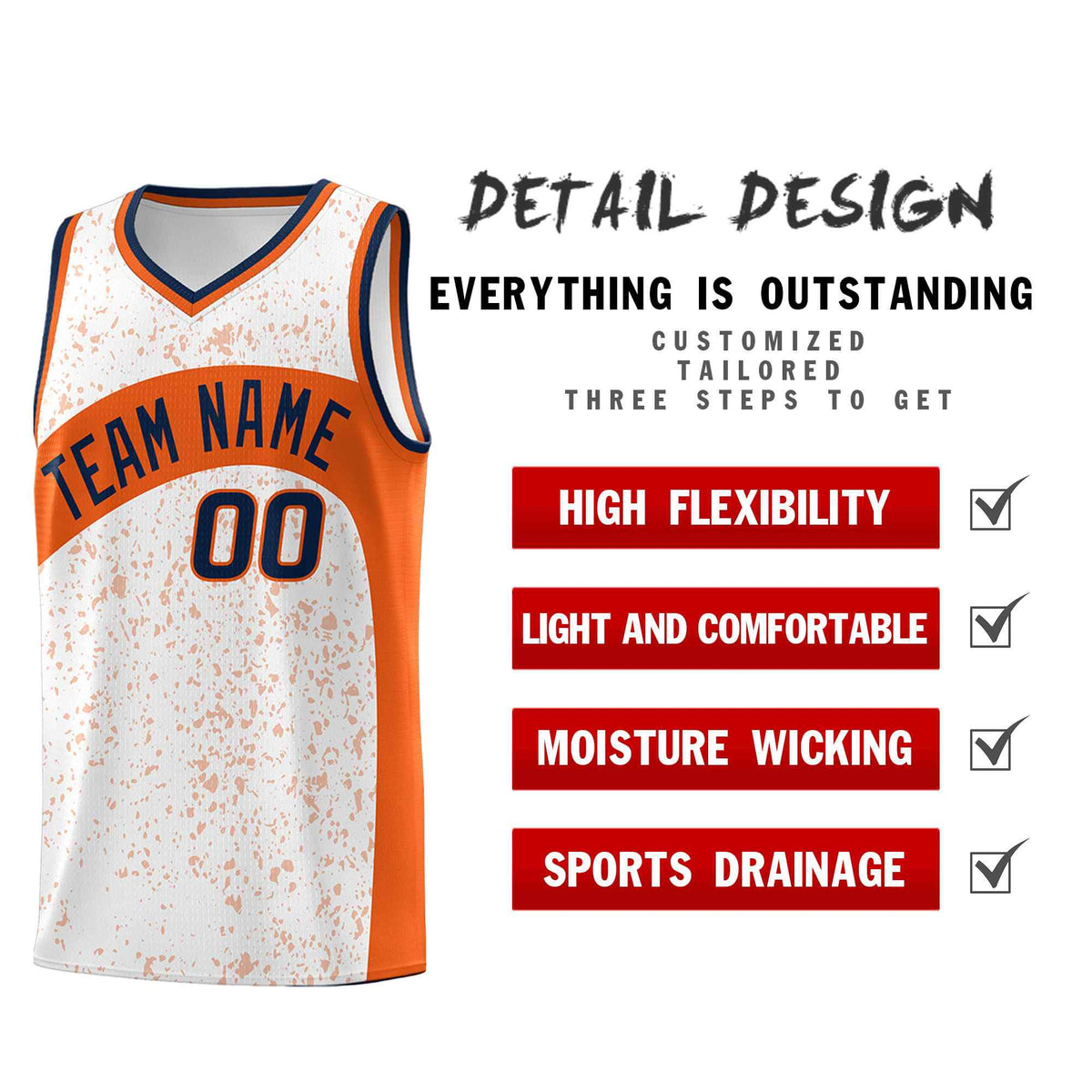 Custom White Orange Dot Graffiti Pattern Irregular Team Names Sports Uniform Basketball Jersey