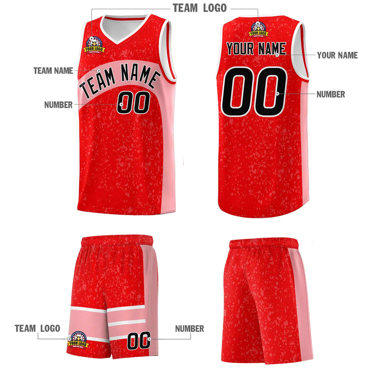 Custom Light Red Light Pink Dot Graffiti Pattern Irregular Team Names Sports Uniform Basketball Jersey