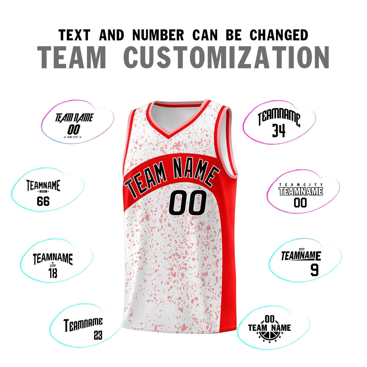 Custom White Light Red Dot Graffiti Pattern Irregular Team Names Sports Uniform Basketball Jersey