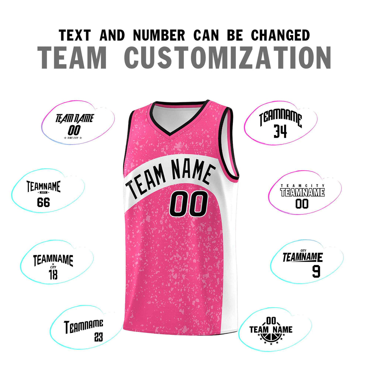 Custom Pink White Dot Graffiti Pattern Irregular Team Names Sports Uniform Basketball Jersey