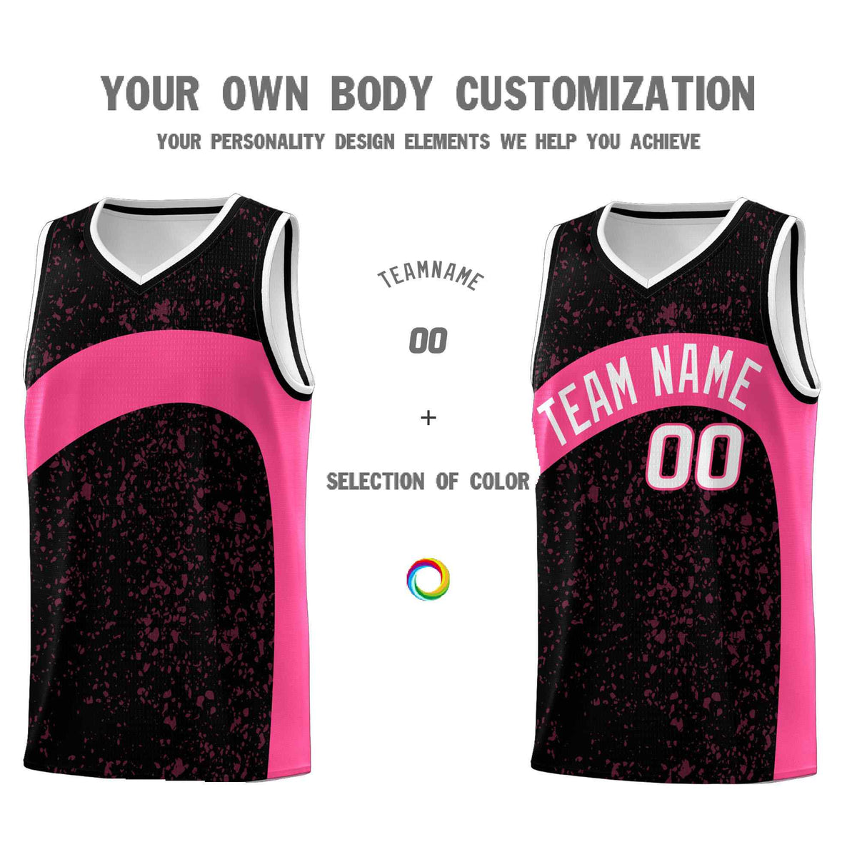 Custom Black Pink Dot Graffiti Pattern Irregular Team Names Sports Uniform Basketball Jersey
