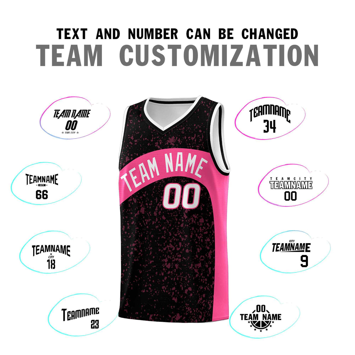 Custom Black Pink Dot Graffiti Pattern Irregular Team Names Sports Uniform Basketball Jersey