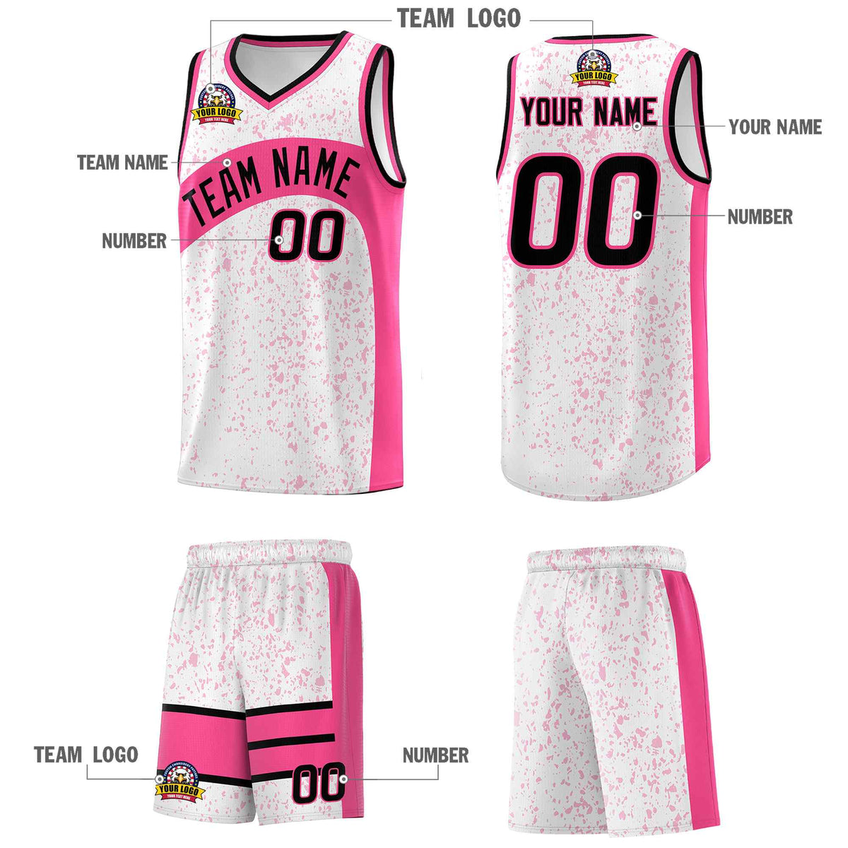 Custom White Pink Dot Graffiti Pattern Irregular Team Names Sports Uniform Basketball Jersey
