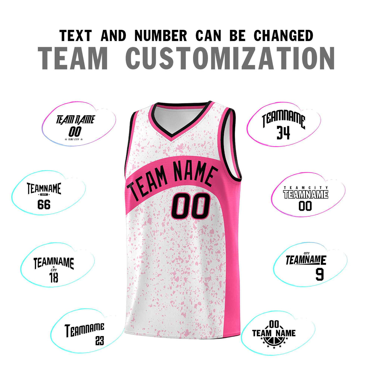 Custom White Pink Dot Graffiti Pattern Irregular Team Names Sports Uniform Basketball Jersey