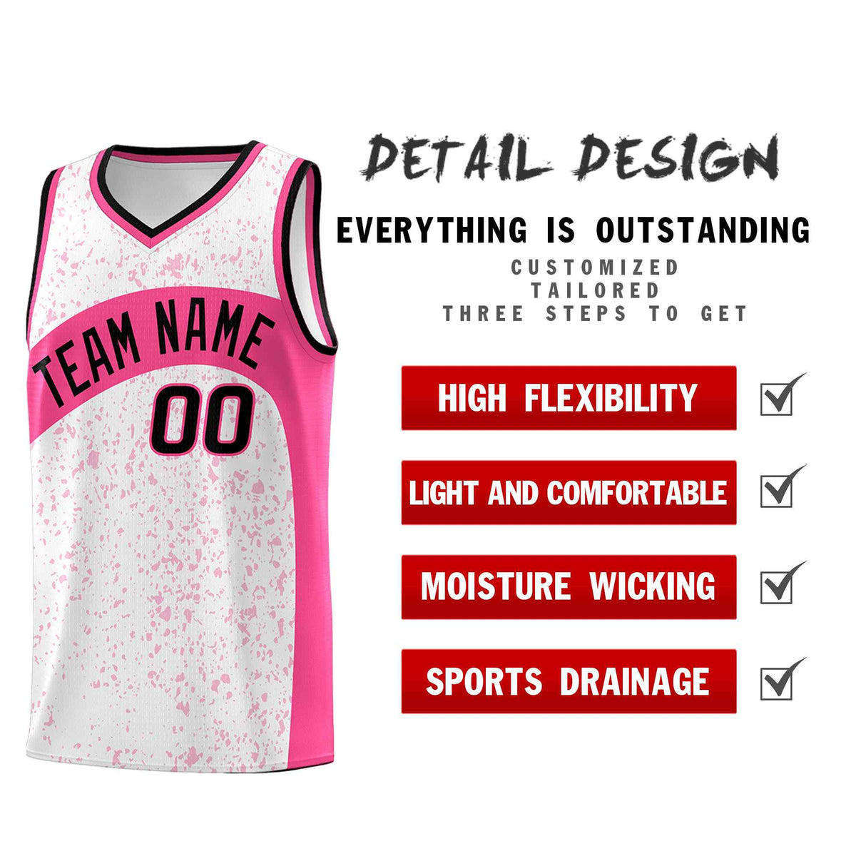 Custom White Pink Dot Graffiti Pattern Irregular Team Names Sports Uniform Basketball Jersey