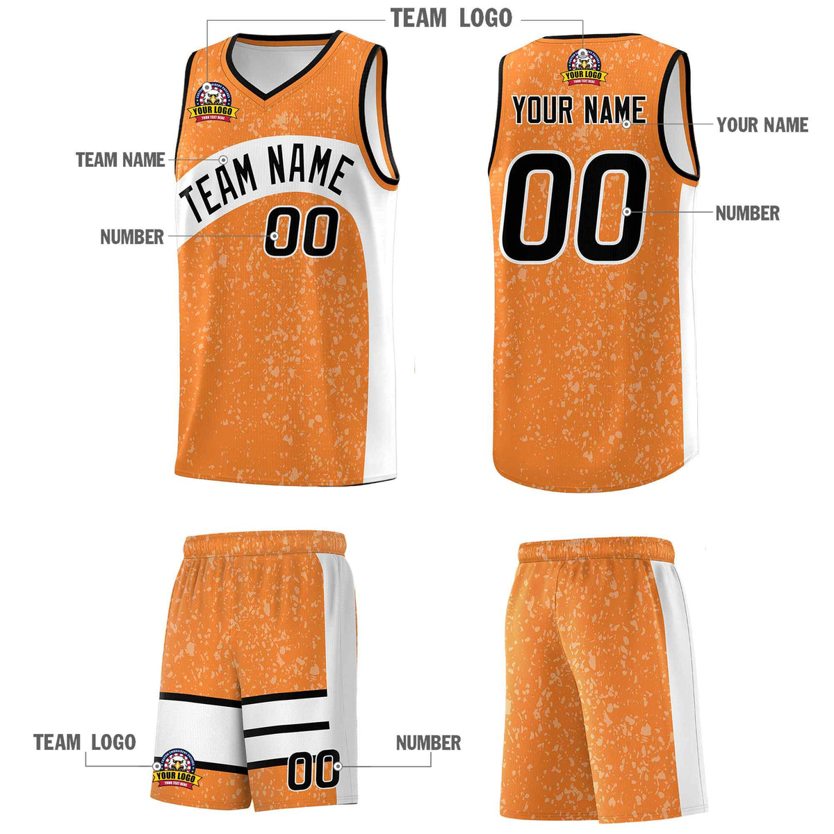 Custom Gold Orange White Dot Graffiti Pattern Irregular Team Names Sports Uniform Basketball Jersey