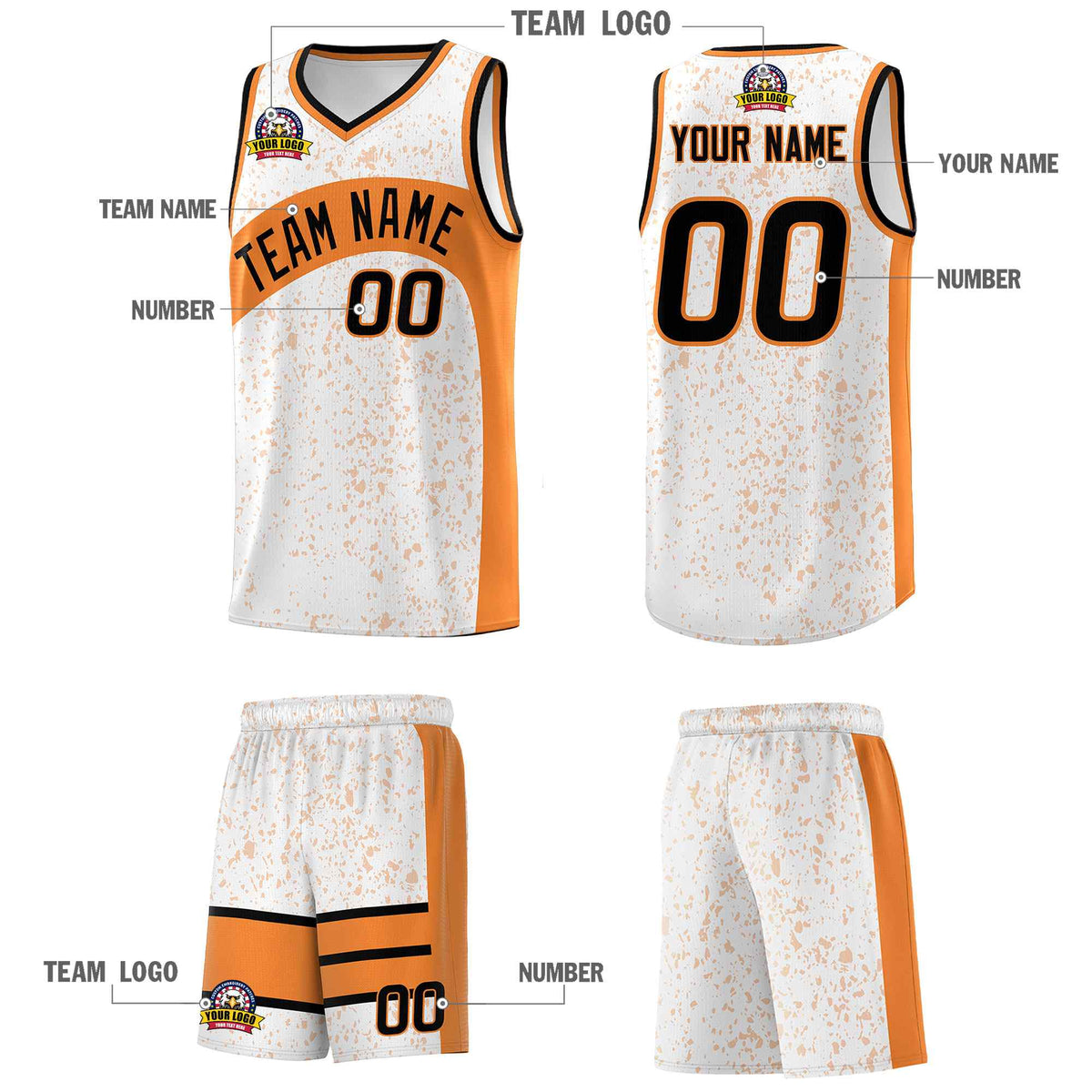 Custom White Gold Orange Dot Graffiti Pattern Irregular Team Names Sports Uniform Basketball Jersey