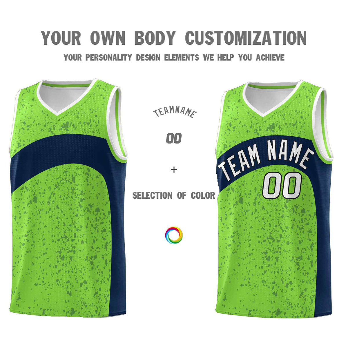 Custom Fluorescent Green Navy Dot Graffiti Pattern Irregular Team Names Sports Uniform Basketball Jersey