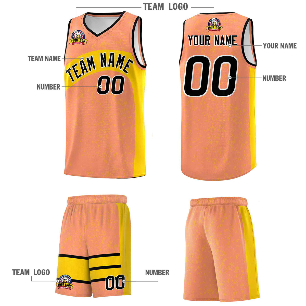 Custom Light Orange Gold Dot Graffiti Pattern Irregular Team Names Sports Uniform Basketball Jersey