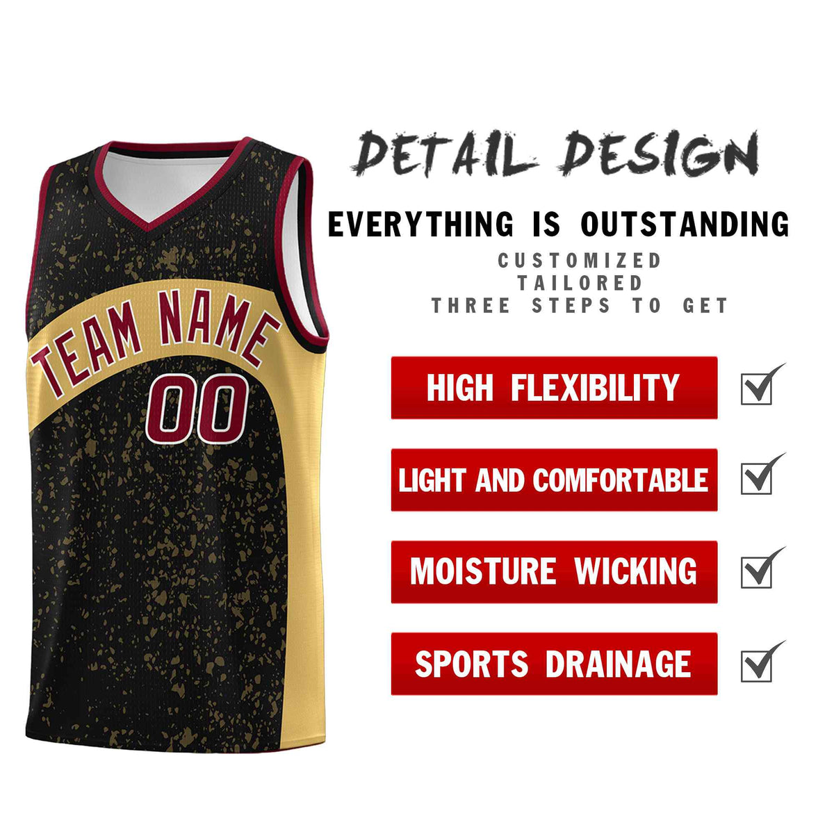 Custom Black Old Gold Dot Graffiti Pattern Irregular Team Names Sports Uniform Basketball Jersey